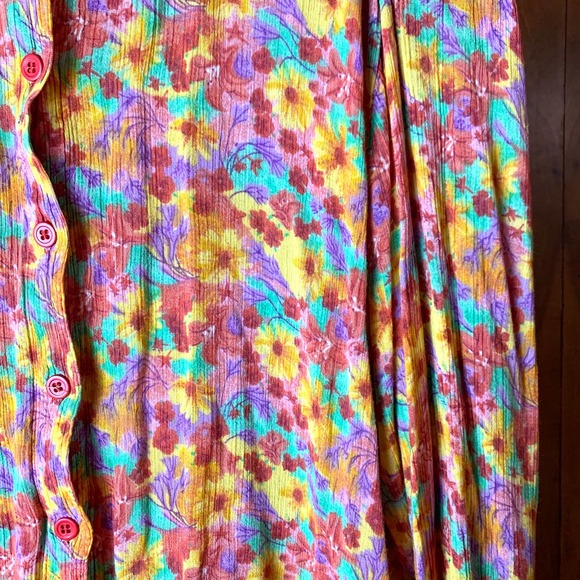 Vintage 90s Bonjour Rainbow Flower Power Button Down- M - Picture 2 of 9